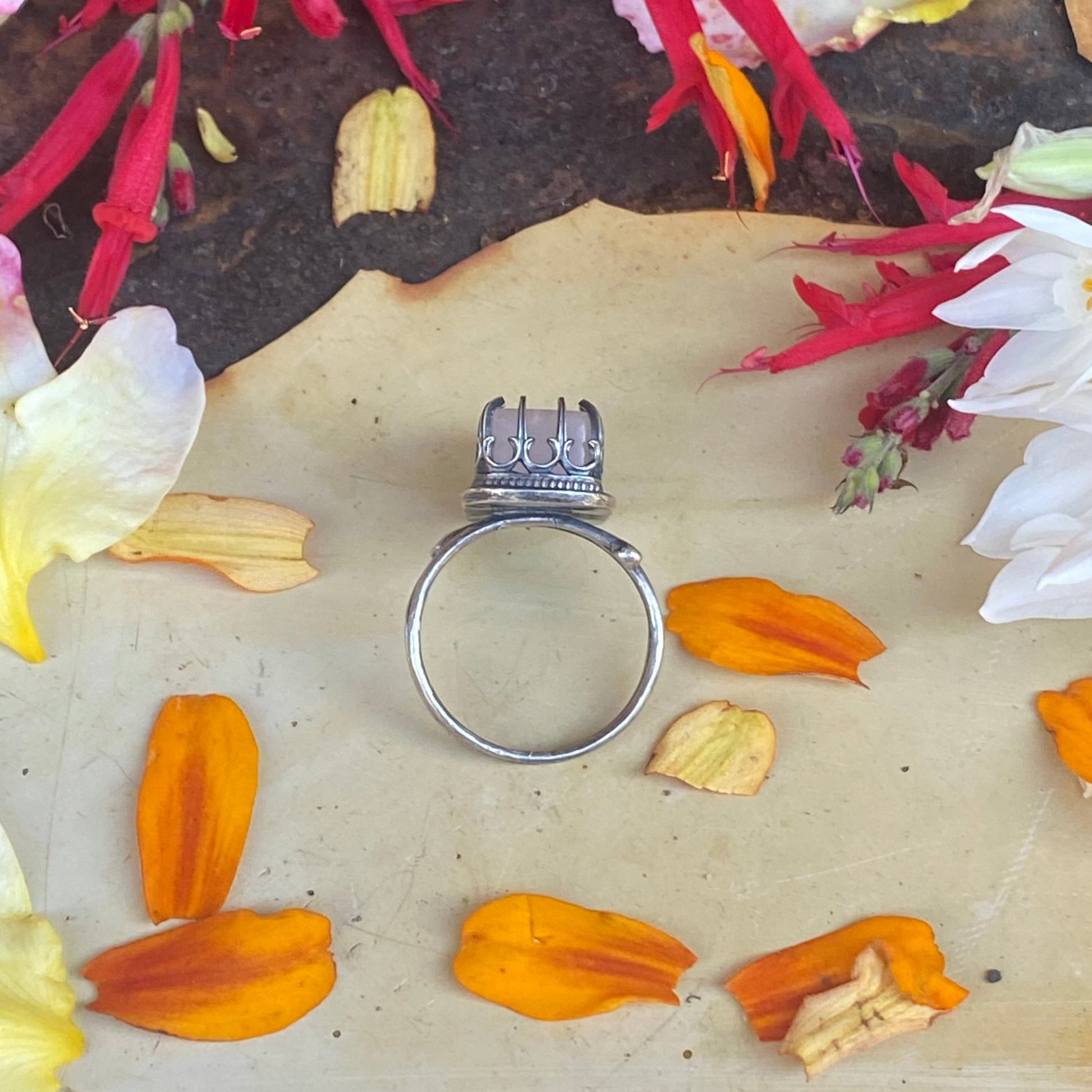 Rectangle Rose Quartz Ring